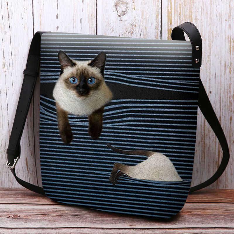 Naisten Huopa Söpö Sarjakuva Kissan Raidat -kuvio Multi-carry Crossbody Laukku Olkalaukku