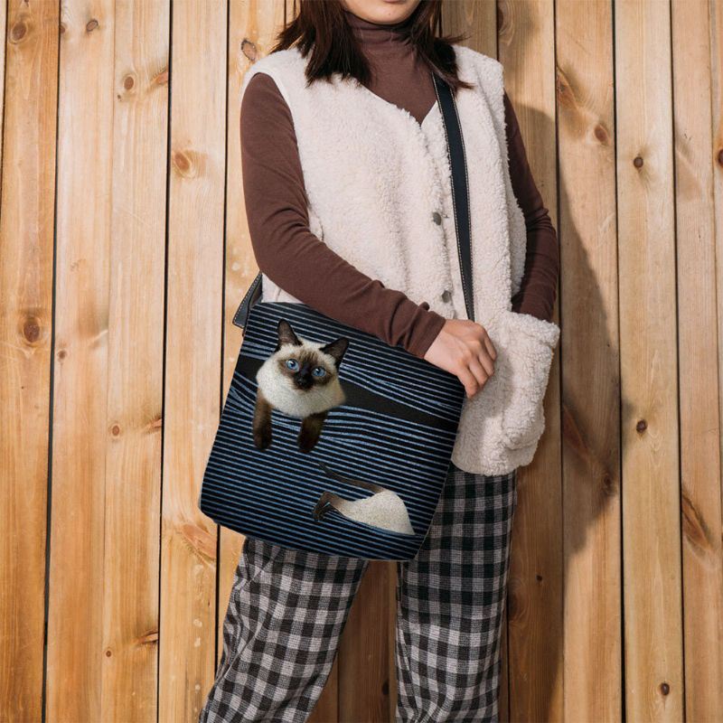 Naisten Huopa Söpö Sarjakuva Kissan Raidat -kuvio Multi-carry Crossbody Laukku Olkalaukku