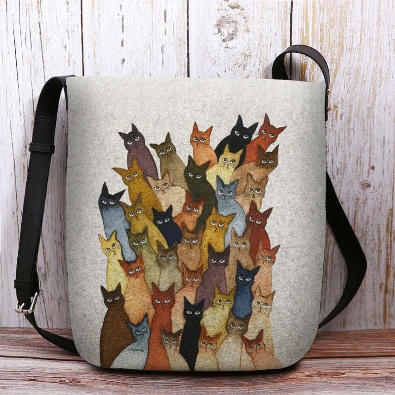 Naisten Huopa Söpö Sarjakuva Kissanprintti Casual Olkalaukku Crossbody Laukku