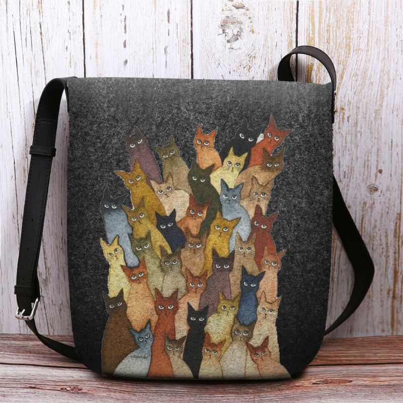 Naisten Huopa Söpö Sarjakuva Kissanprintti Casual Olkalaukku Crossbody Laukku
