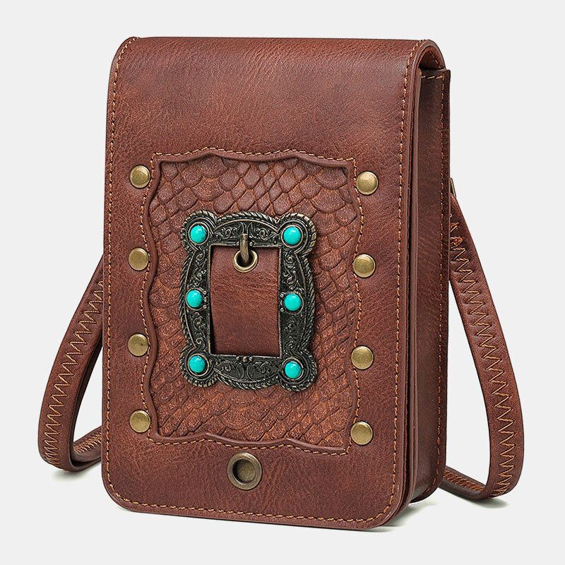Naisten Irrotettava Olkahihna Hardware Niitti Decor Käärmekuvioinen Läppä Magneettinen Kiinnitys Design Crossbody Laukku Vyötärölaukku