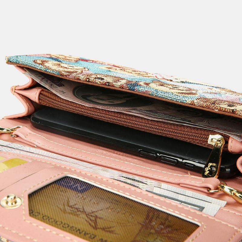 Naisten Karhukuvio 5 Korttipaikkaa Ketju Puhelinkukkaro Crossbody Laukku