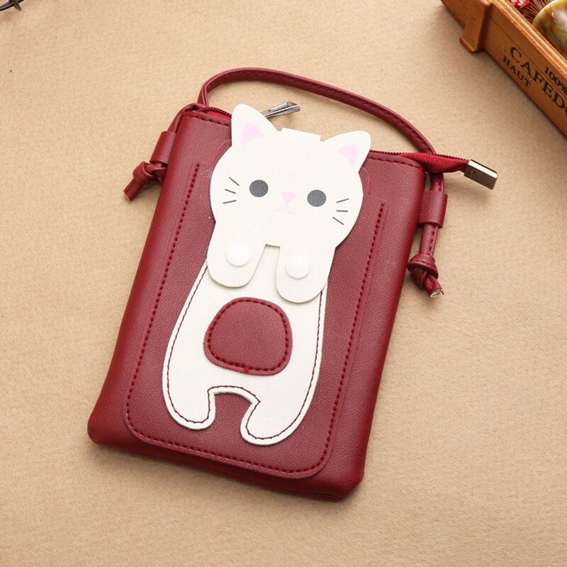 Naisten Keinonahka Super Cute Cat Kitty Kuvio 6.3 Tuuman Puhelinlaukku Pieni Säilytyslaukku Crossbody Laukku