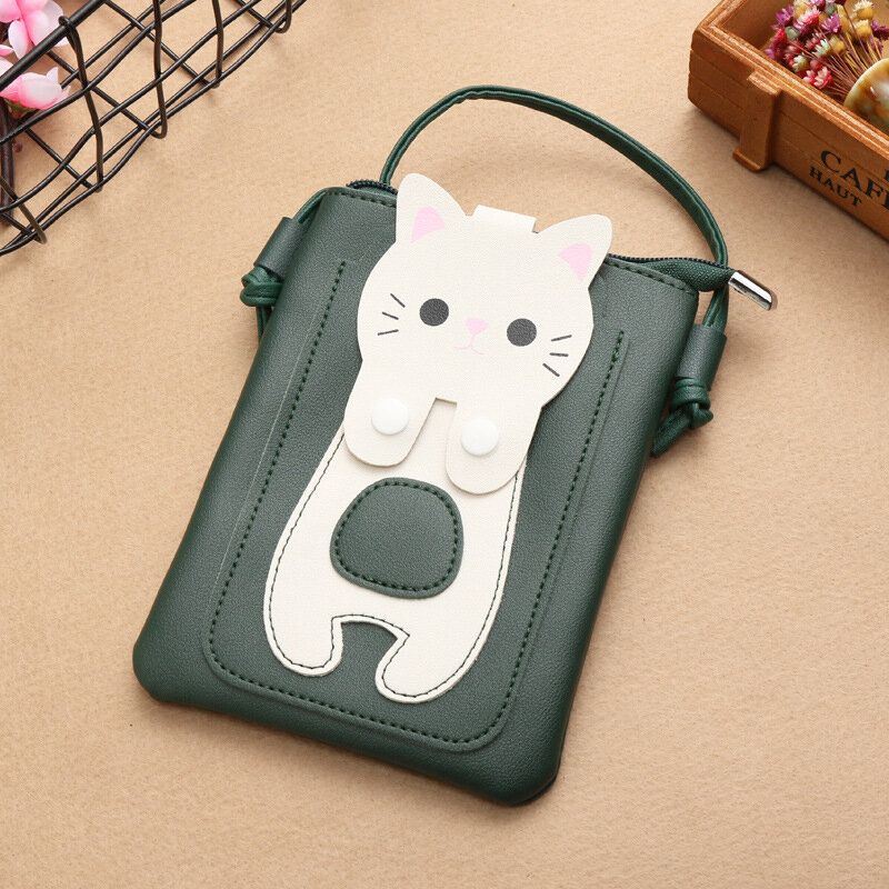 Naisten Keinonahka Super Cute Cat Kitty Kuvio 6.3 Tuuman Puhelinlaukku Pieni Säilytyslaukku Crossbody Laukku
