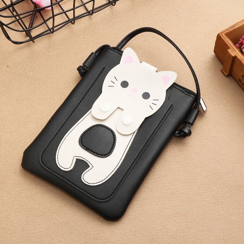Naisten Keinonahka Super Cute Cat Kitty Kuvio 6.3 Tuuman Puhelinlaukku Pieni Säilytyslaukku Crossbody Laukku