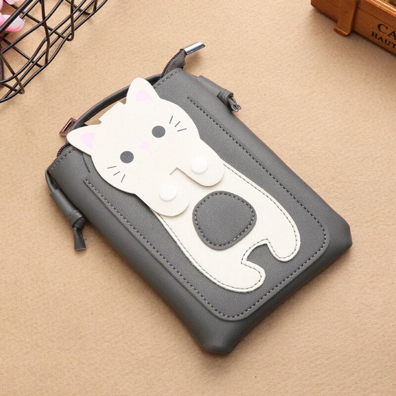 Naisten Keinonahka Super Cute Cat Kitty Kuvio 6.3 Tuuman Puhelinlaukku Pieni Säilytyslaukku Crossbody Laukku