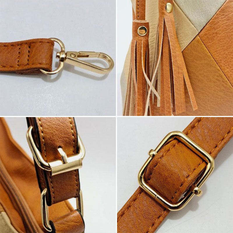 Naisten Keinonahkainen Muoti Väri Block Tupsu Crossbody Bag Olkalaukku
