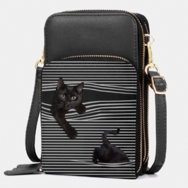 Naisten Keinonahkainen Rento Söpö Musta Kissa Ja Raidat Kuviollinen Säädettävä Olkalaukku Crossbody Laukku