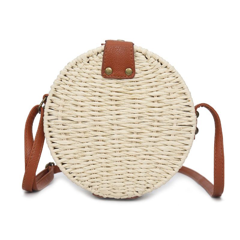 Naisten Kesäinen Pyöreä Olkiolkalaukku Vintage Woven Beach Tote Crossbody Käsilaukku