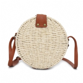 Naisten Kesäinen Pyöreä Olkiolkalaukku Vintage Woven Beach Tote Crossbody Käsilaukku