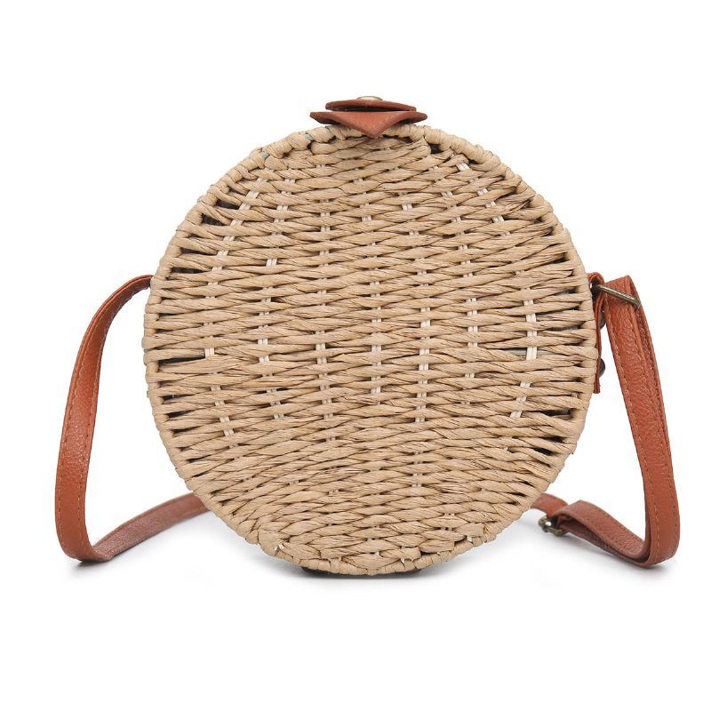 Naisten Kesäinen Pyöreä Olkiolkalaukku Vintage Woven Beach Tote Crossbody Käsilaukku