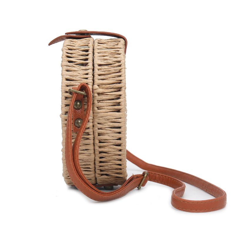 Naisten Kesäinen Pyöreä Olkiolkalaukku Vintage Woven Beach Tote Crossbody Käsilaukku