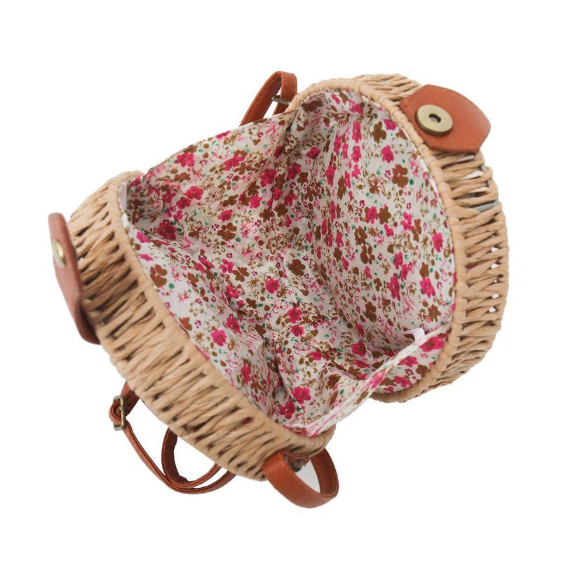 Naisten Kesäinen Pyöreä Olkiolkalaukku Vintage Woven Beach Tote Crossbody Käsilaukku