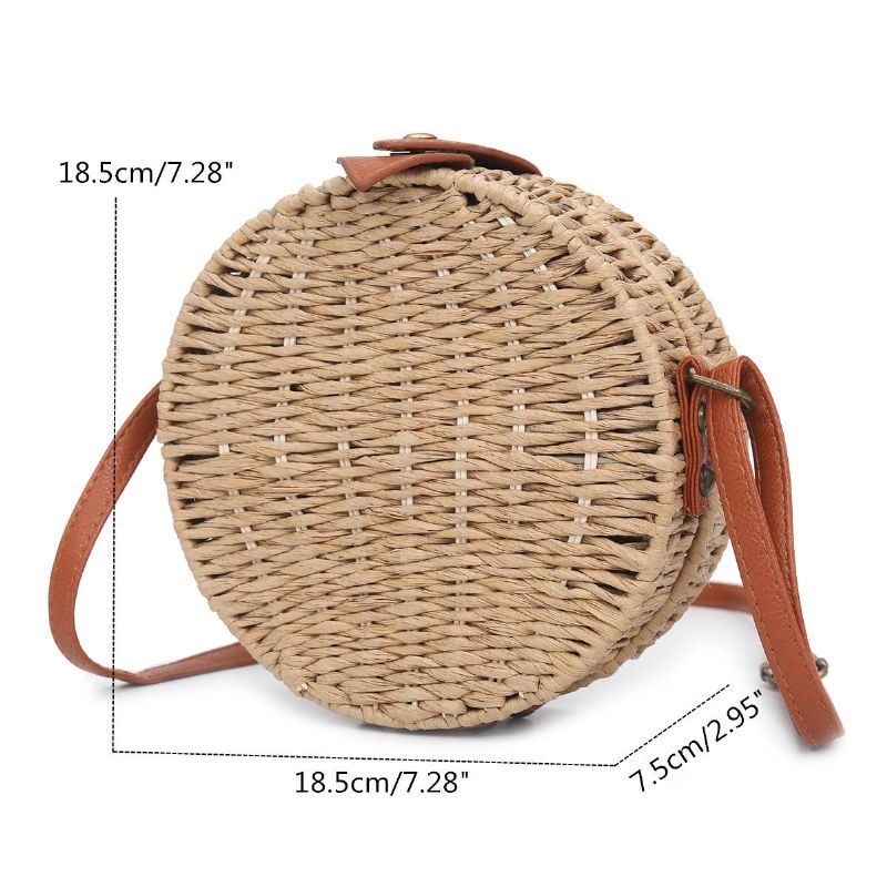 Naisten Kesäinen Pyöreä Olkiolkalaukku Vintage Woven Beach Tote Crossbody Käsilaukku