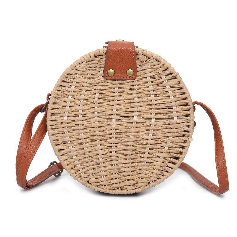 Naisten Kesäinen Pyöreä Olkiolkalaukku Vintage Woven Beach Tote Crossbody Käsilaukku