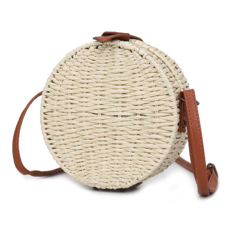 Naisten Kesäinen Pyöreä Olkiolkalaukku Vintage Woven Beach Tote Crossbody Käsilaukku