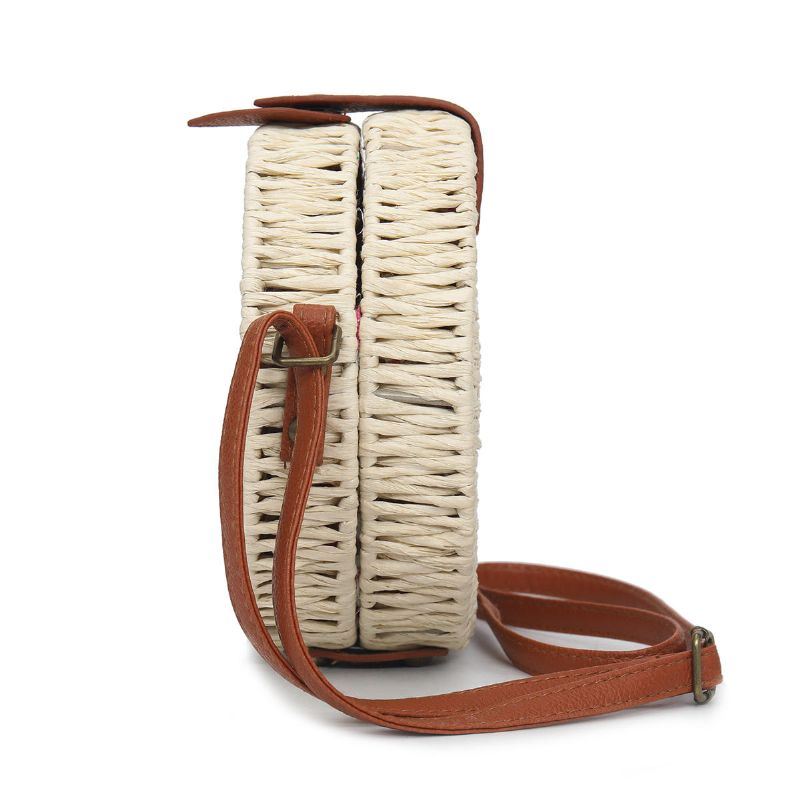 Naisten Kesäinen Pyöreä Olkiolkalaukku Vintage Woven Beach Tote Crossbody Käsilaukku