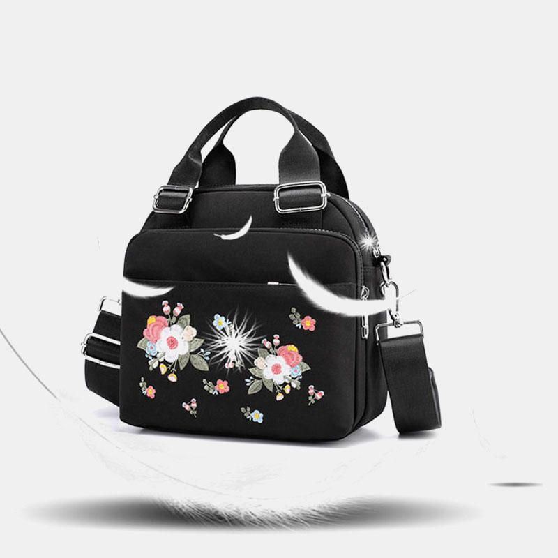 Naisten Kevyt Vedenpitävä Kukkakirjailtu Crossbody Laukku Olkalaukku