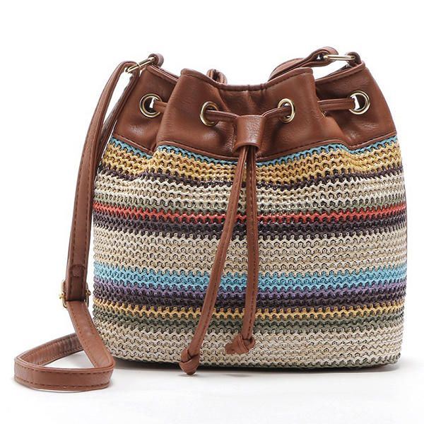 Naisten Muoti Bohemian Striped Bucket Bag Messenger-olkalaukku