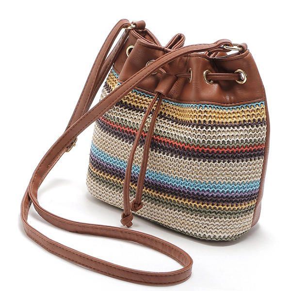 Naisten Muoti Bohemian Striped Bucket Bag Messenger-olkalaukku