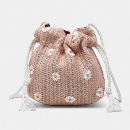 Naisten Olki Daisy Auringonkukkakuvioprintti Rento Pitsilaukku Rantalaukku Bucket Bag Crossbody Bag Käsilaukku