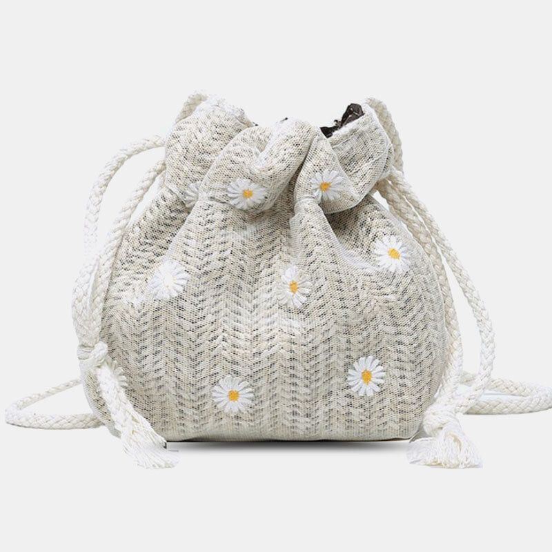Naisten Olki Daisy Auringonkukkakuvioprintti Rento Pitsilaukku Rantalaukku Bucket Bag Crossbody Bag Käsilaukku