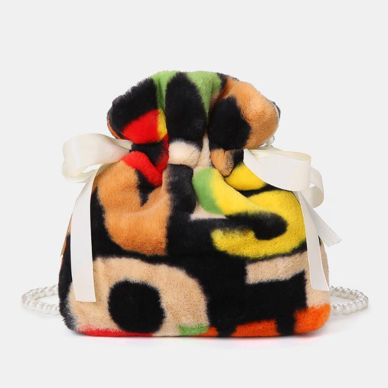 Naisten Pehmoiset Solmiovärjätty Patchwork Pearl Bowknot -ketju Olkalaukku Crossbody Laukku