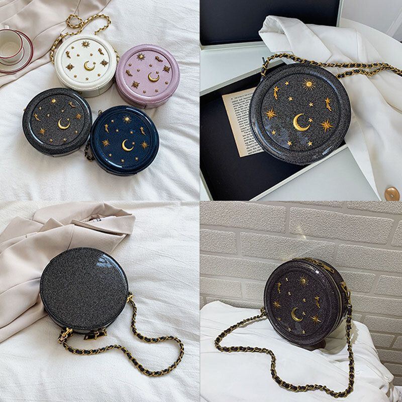 Naisten Pu Chain Galaxy Round Crossbody -laukku