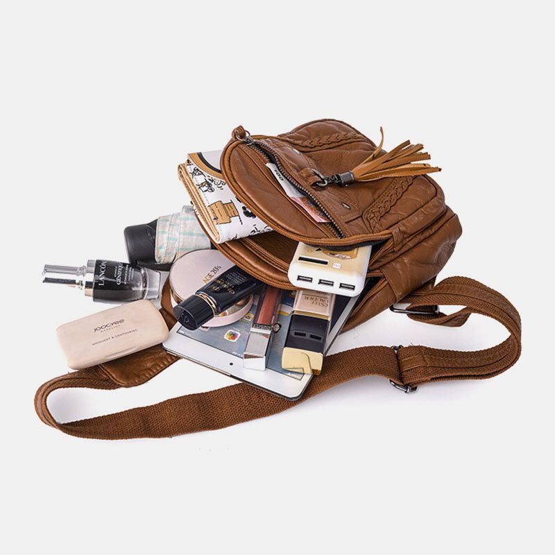 Naisten Pu Nahka Tupsu Suuri Tilavuus Kuulokeaukko Varkaudenesto Crossbody Laukut Olkalaukku Rintalaukku