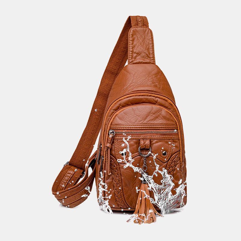 Naisten Pu Nahka Tupsu Suuri Tilavuus Kuulokeaukko Varkaudenesto Crossbody Laukut Olkalaukku Rintalaukku