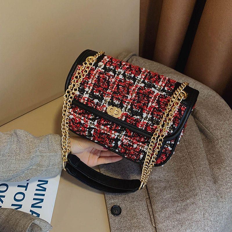 Naisten Sekoitusväri Kudottu Villainen Vintage Ketjulaukku Kytkinlaukku Crossbody Laukku