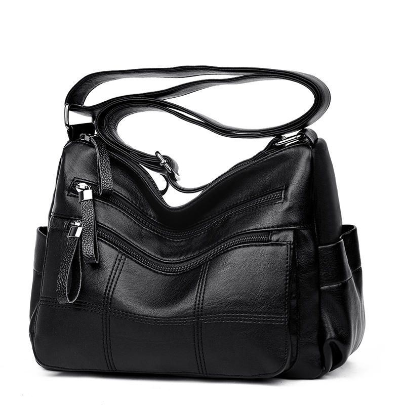 Naisten Solid Moniurainen Pehmeä Nahka Crossbody Laukku Vapaa-ajan Ompeleminen Messenger Bag