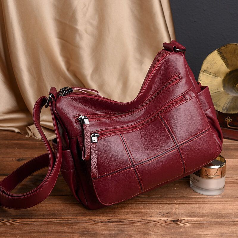 Naisten Solid Moniurainen Pehmeä Nahka Crossbody Laukku Vapaa-ajan Ompeleminen Messenger Bag