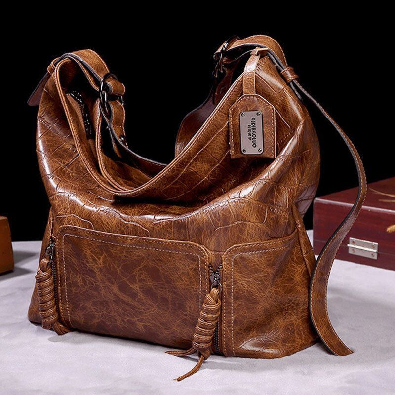 Naisten Vintage Keinonahkainen Suuri Tilavuus Ämpärilaukku Yksivärinen Crossbody Laukku