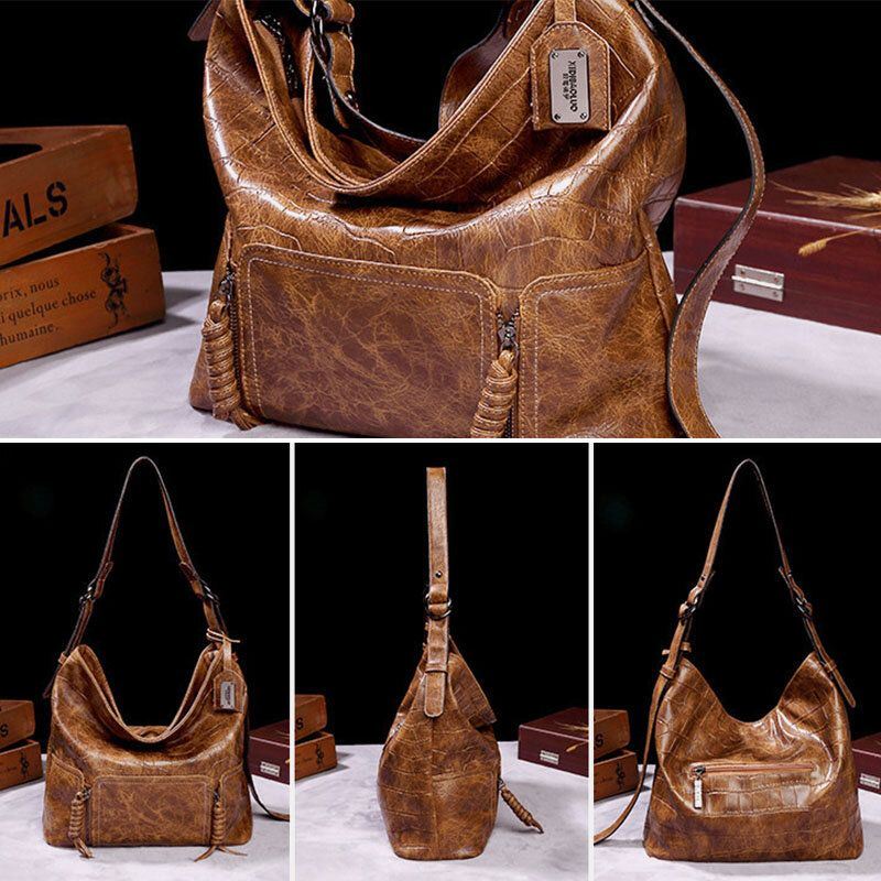 Naisten Vintage Keinonahkainen Suuri Tilavuus Ämpärilaukku Yksivärinen Crossbody Laukku
