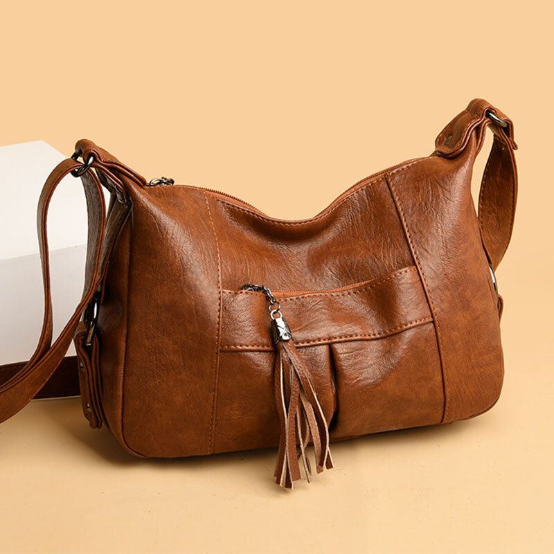 Naisten Vintage Tekonahka Suuri Tilavuus Monitaskuinen Crossbody Laukku Olkalaukku