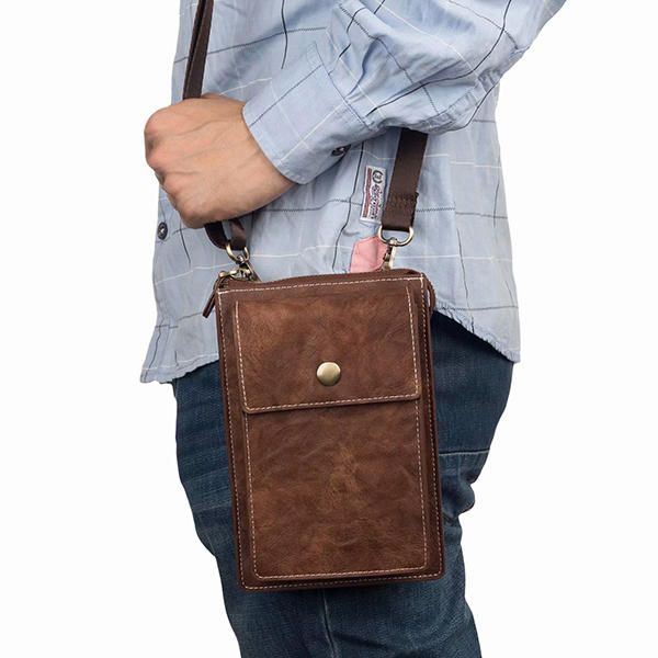 Vintage Rento Kaksinkertainen Vetoketju 6 Tuuman Puhelinlaukku Crossbody Laukku Vyötärölaukku Miehille