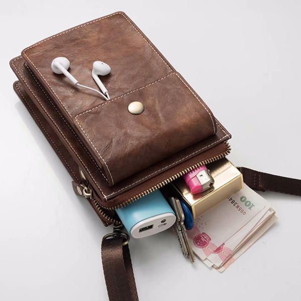 Vintage Rento Kaksinkertainen Vetoketju 6 Tuuman Puhelinlaukku Crossbody Laukku Vyötärölaukku Miehille