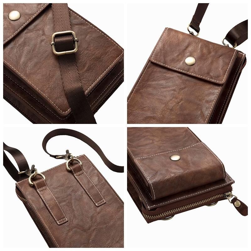 Vintage Rento Kaksinkertainen Vetoketju 6 Tuuman Puhelinlaukku Crossbody Laukku Vyötärölaukku Miehille