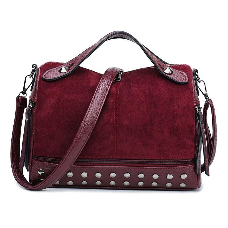 Vintage Rivet Boston Bag Käsilaukku Olkalaukku Naisille