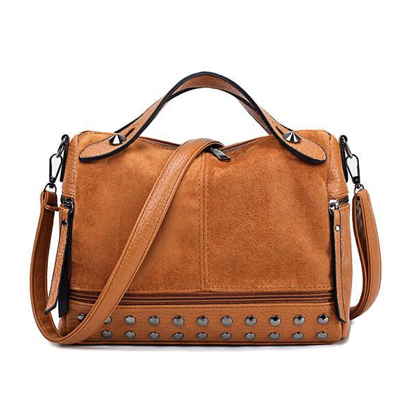 Vintage Rivet Boston Bag Käsilaukku Olkalaukku Naisille