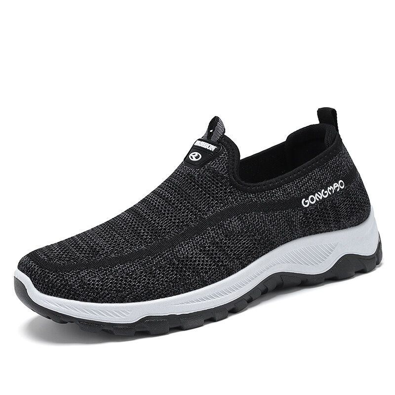 Miesten Urheilu Neuloksesta Hengittävät Kävelykengät Pehmeät Slip On Rento Sneakers