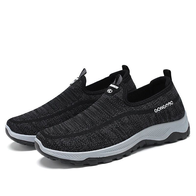 Miesten Urheilu Neuloksesta Hengittävät Kävelykengät Pehmeät Slip On Rento Sneakers