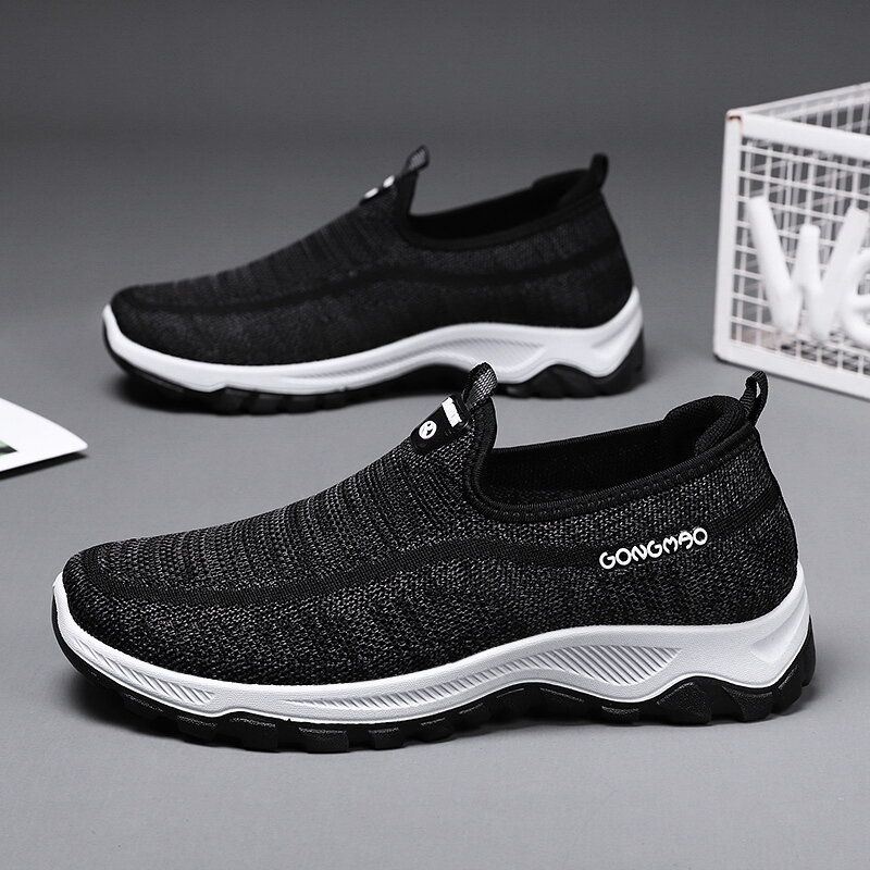 Miesten Urheilu Neuloksesta Hengittävät Kävelykengät Pehmeät Slip On Rento Sneakers