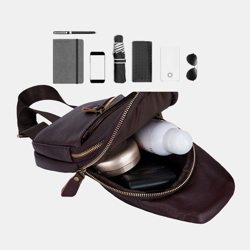 Miesten Aito Nahka Monikerroksinen Kevyt Crossbody Laukku Rintalaukku Sling Bag