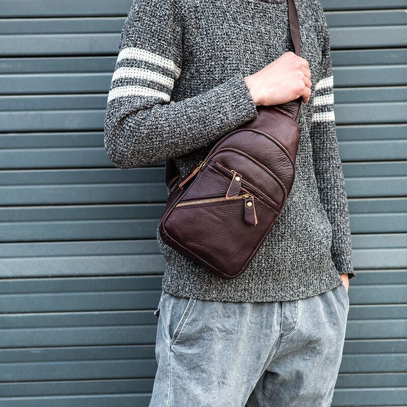 Miesten Aito Nahka Monikerroksinen Kevyt Crossbody Laukku Rintalaukku Sling Bag