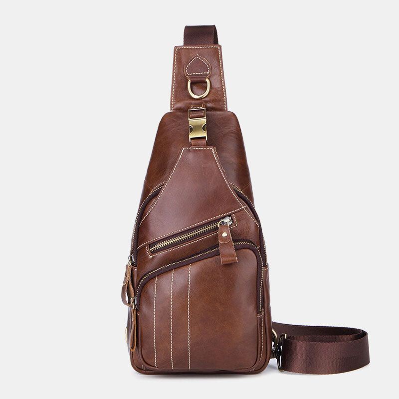 Miesten Aito Nahka Retro Business Casual Yksivärinen Nahkainen Olkalaukku Crossbody Laukku Rintalaukku