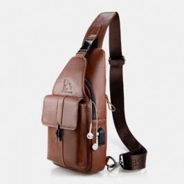 Miesten Aito Nahkainen Usb-lataus Retro Casual Lehmännahkainen Rintalaukku Sling Bag Crossbody Laukku