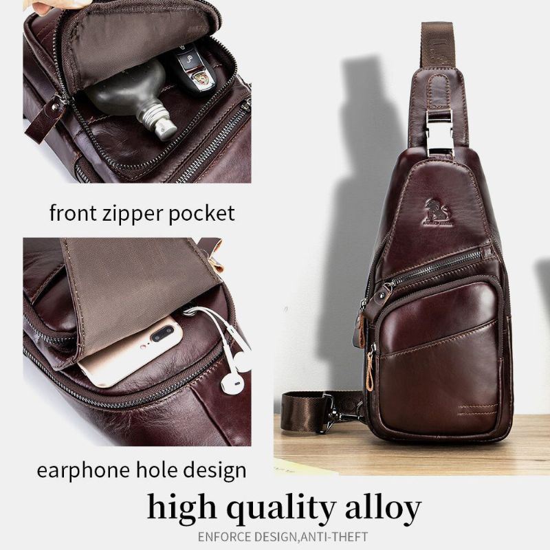 Miesten Aitoa Nahkaa Hasp Kuulokeaukko Suuri Kapasiteetti Vintage 6.5 Tuuman Puhelinlaukku Rintalaukku Crossbody Laukku Olkalaukku