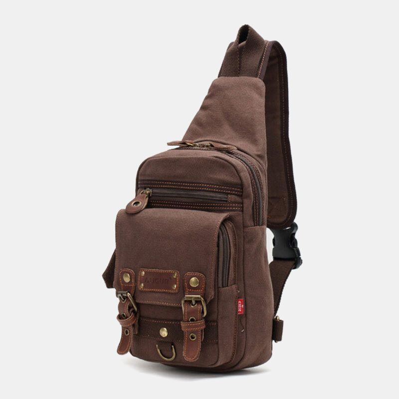 Miesten Aitoa Nahkaa Ja Kangasta Oleva Matkalaukku Ulkokäyttöön Henkilökohtainen Crossbody-laukku Rintalaukku
